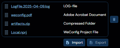 Depicted is a list of file attachments for the current project