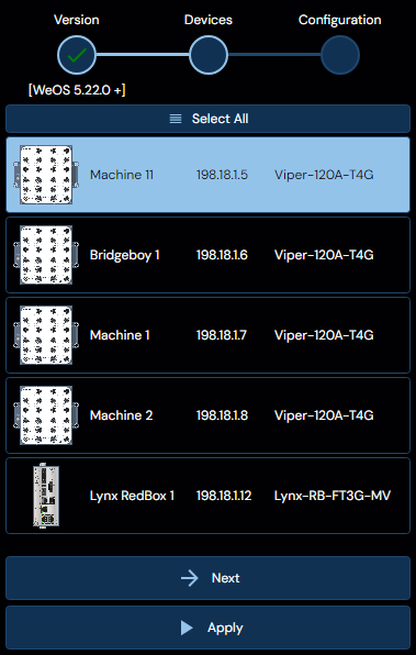 Depicted is an overview of the WeConfig logging devices tab