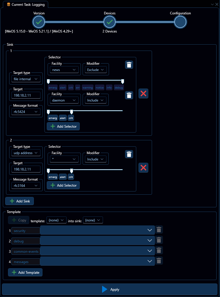Depicted is an overview of the WeConfig logging configuration tab