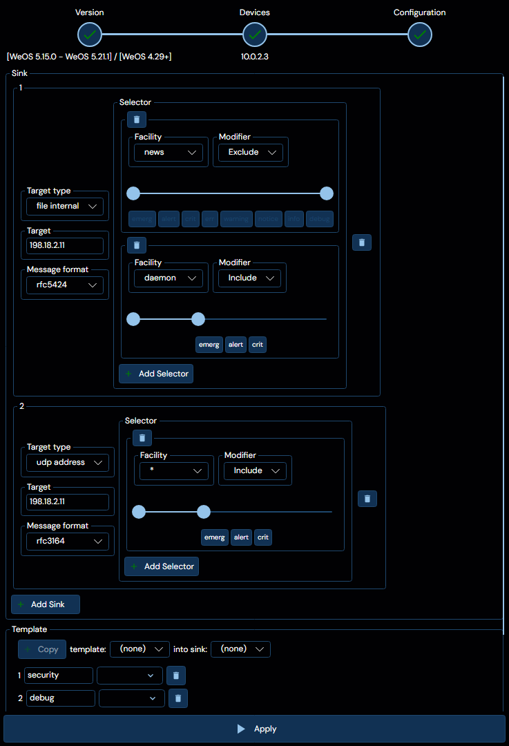 Depicted is an overview of the WeConfig logging configuration tab