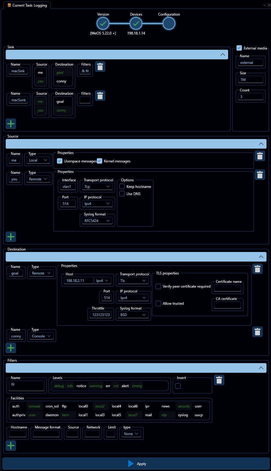 Depicted is an overview of the WeConfig logging configuration tab