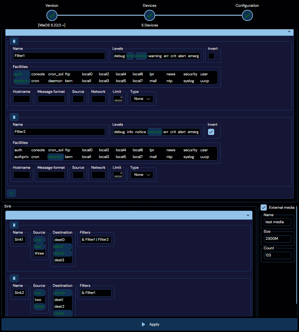 Depicted is an overview of the WeConfig logging configuration tab
