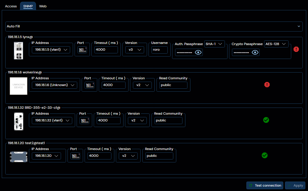 Depicted is the device access SNMP settings