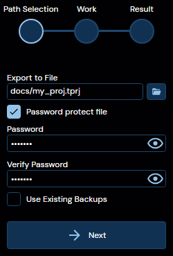 Export Project - Step 1: Path Selection