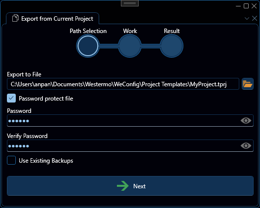 Export Project - Step 1: Path Selection