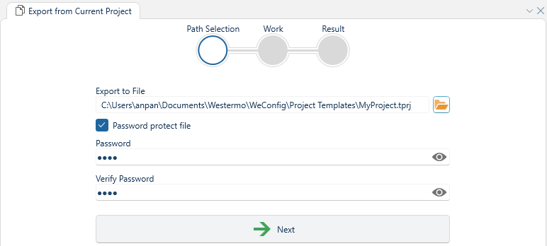 Export Project - Step 1: Path Selection