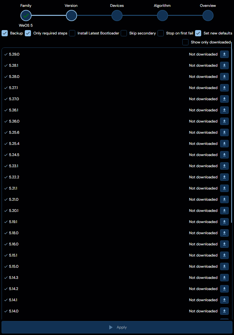 Depicted is an overview of the WeConfig firmware version tab