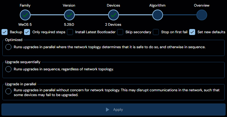 Depicted is an overview of the WeConfig firmware algorithm tab