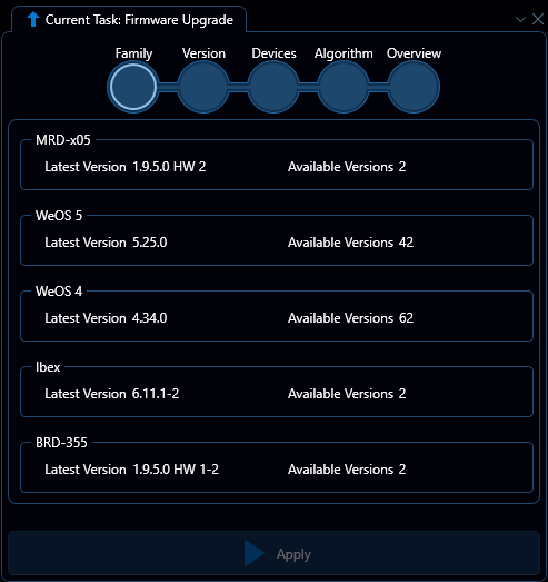 Depicted is an overview of the WeConfig firmware family tab