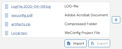 Depicted is a list of file attachments for the current project