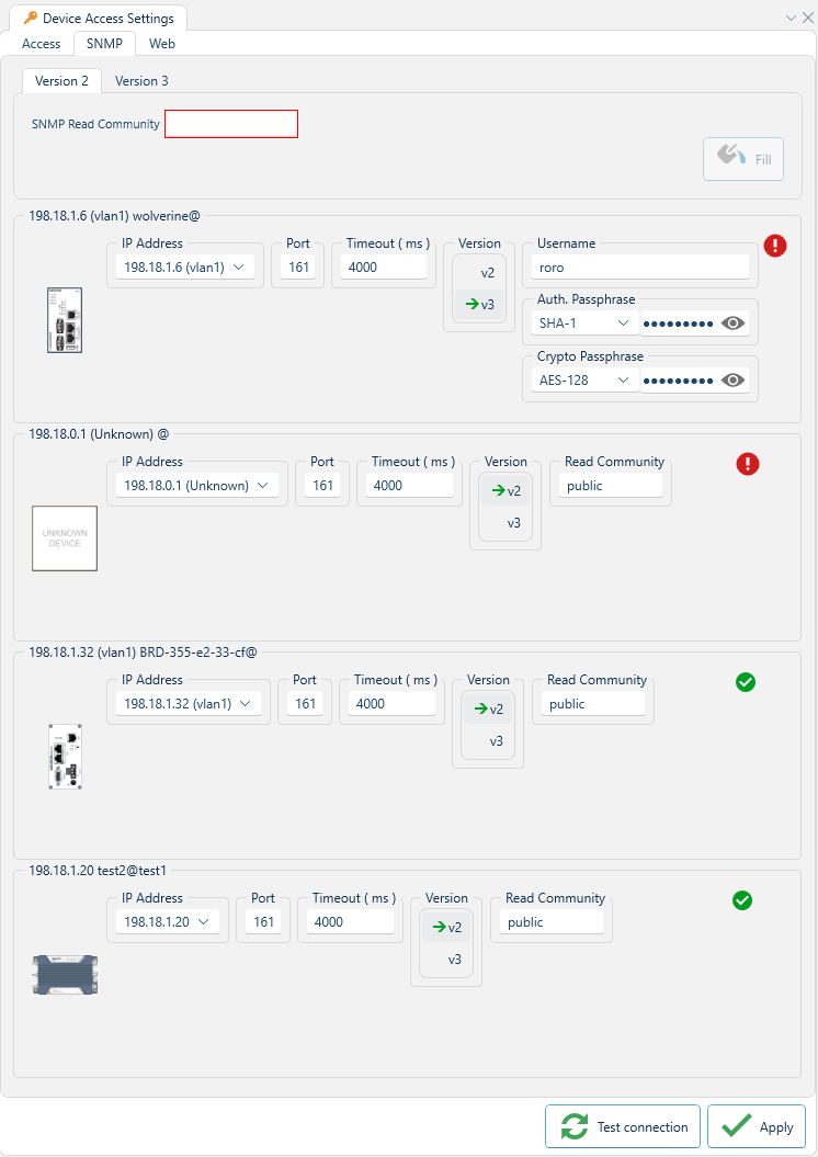 Depicted is the device access SNMP settings