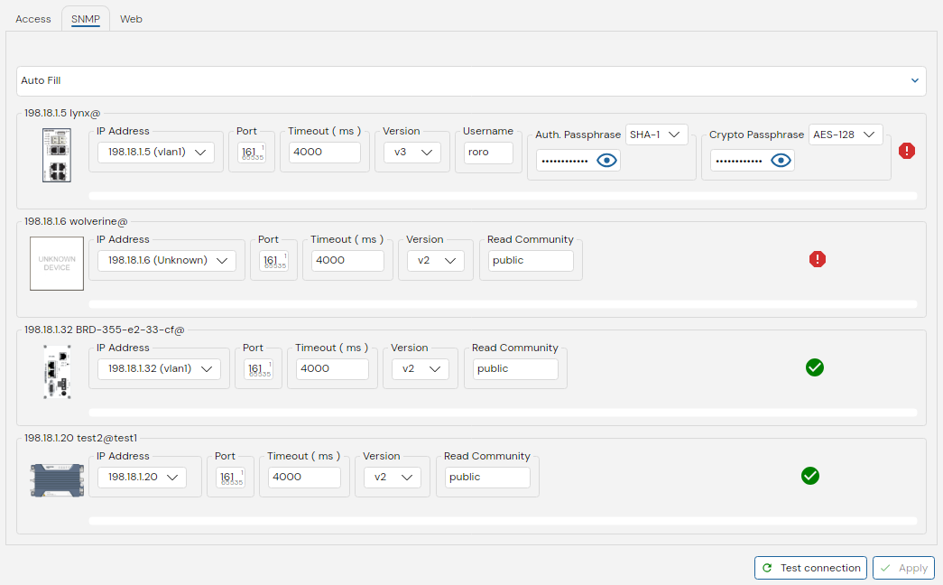 Depicted is the device access SNMP settings