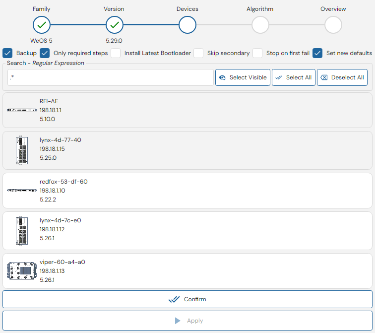 Depicted is an overview of the WeConfig firmware devices tab