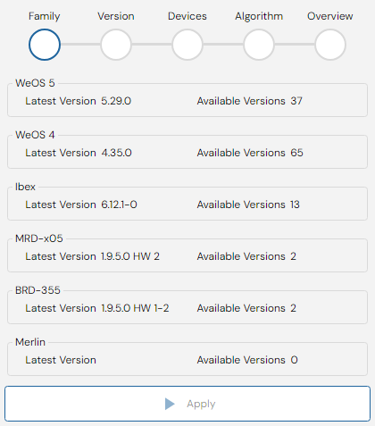 Depicted is an overview of the WeConfig firmware family tab