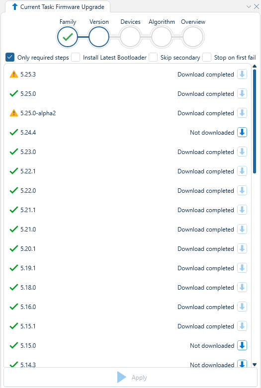Depicted is an overview of the WeConfig firmware version tab