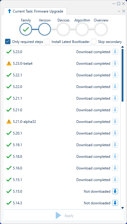 Depicted is an overview of the WeConfig firmware version tab
