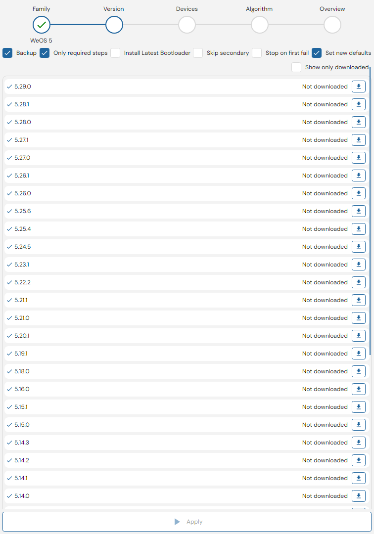 Depicted is an overview of the WeConfig firmware version tab