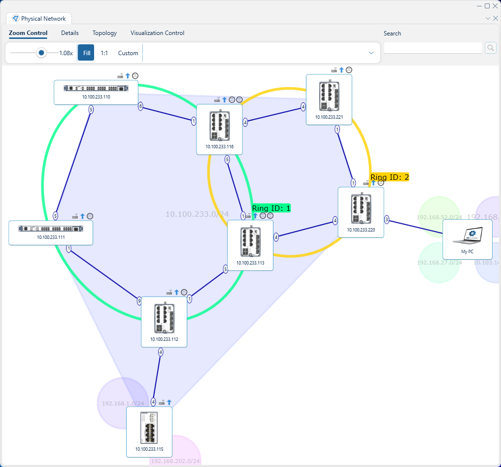 Depicted is an overview of the WeConfig physical network panel