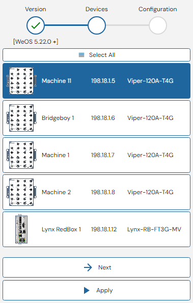 Depicted is an overview of the WeConfig logging devices tab