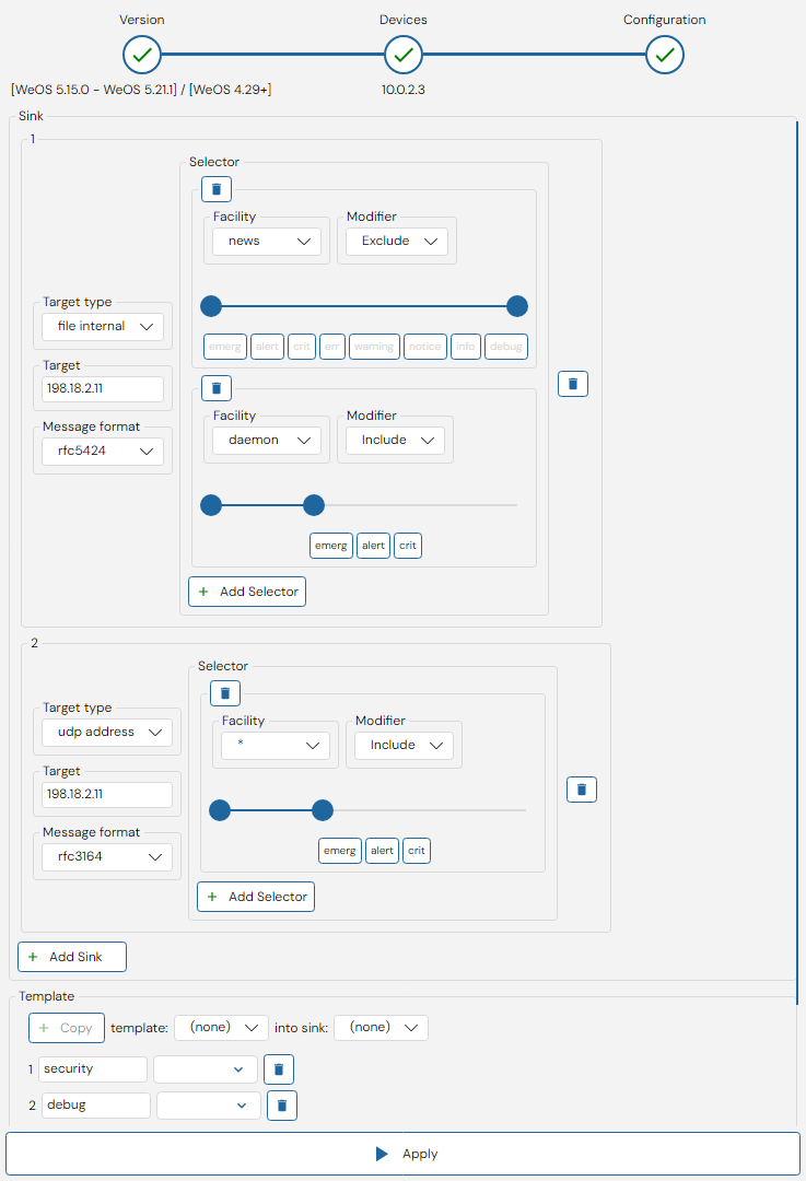 Depicted is an overview of the WeConfig logging configuration tab