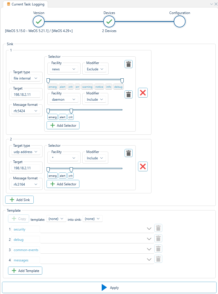 Depicted is an overview of the WeConfig logging configuration tab