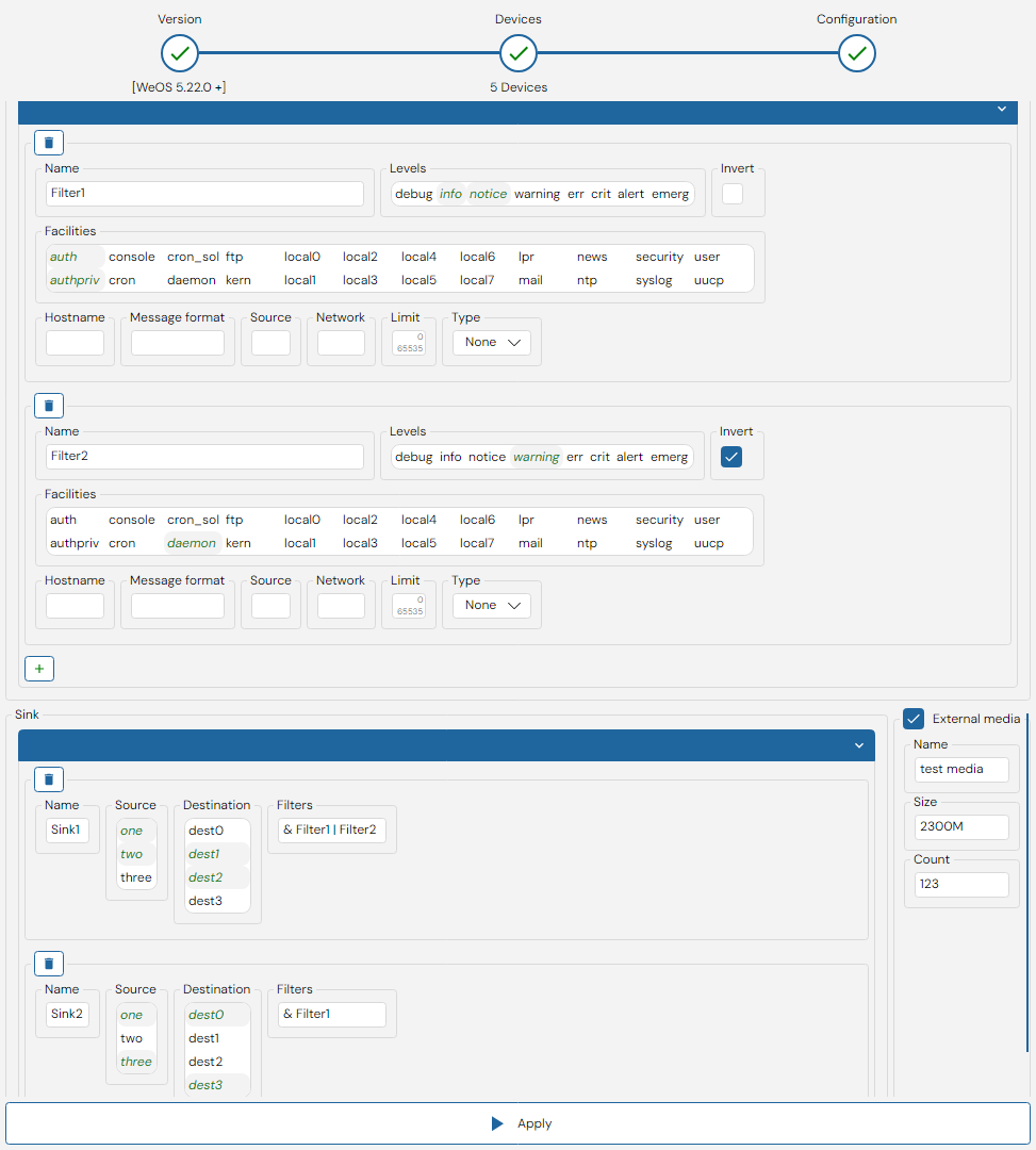 Depicted is an overview of the WeConfig logging configuration tab