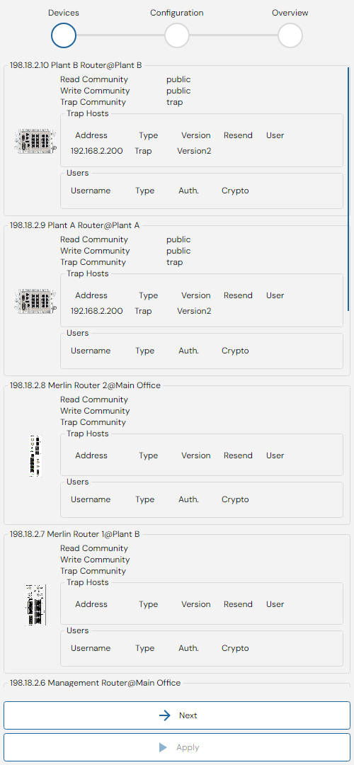 Depicted is an overview of the WeConfig SNMP configuration tab
