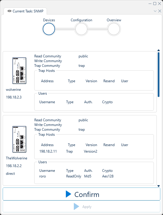 Depicted is an overview of the WeConfig SNMP configuration tab