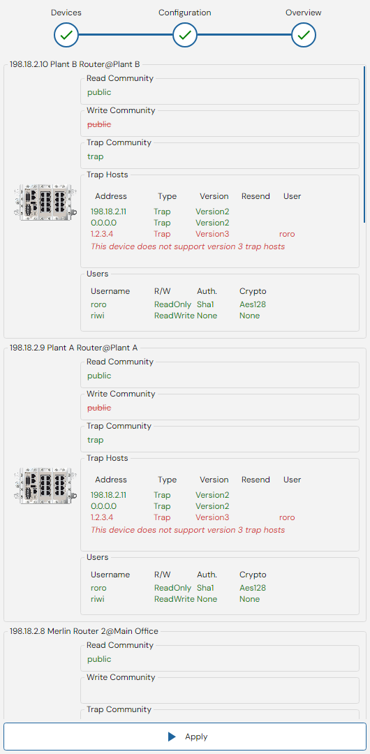 Depicted is an overview of the WeConfig SNMP overview tab