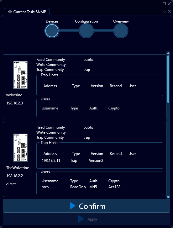 Depicted is an overview of the WeConfig SNMP configuration tab