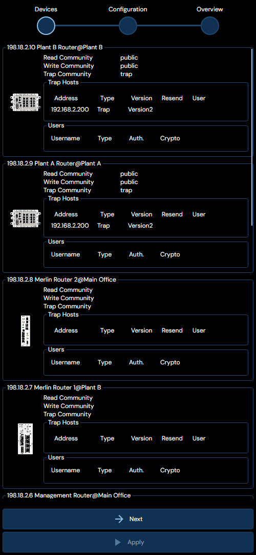Depicted is an overview of the WeConfig SNMP configuration tab