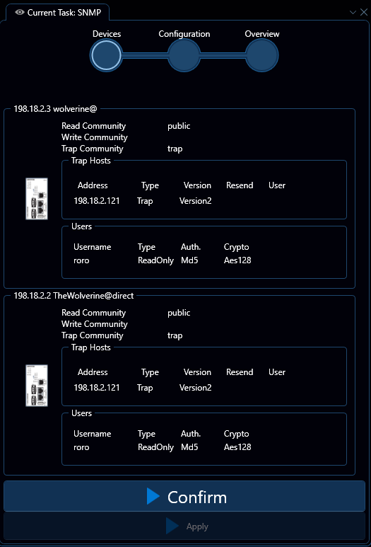 Depicted is an overview of the WeConfig SNMP configuration tab