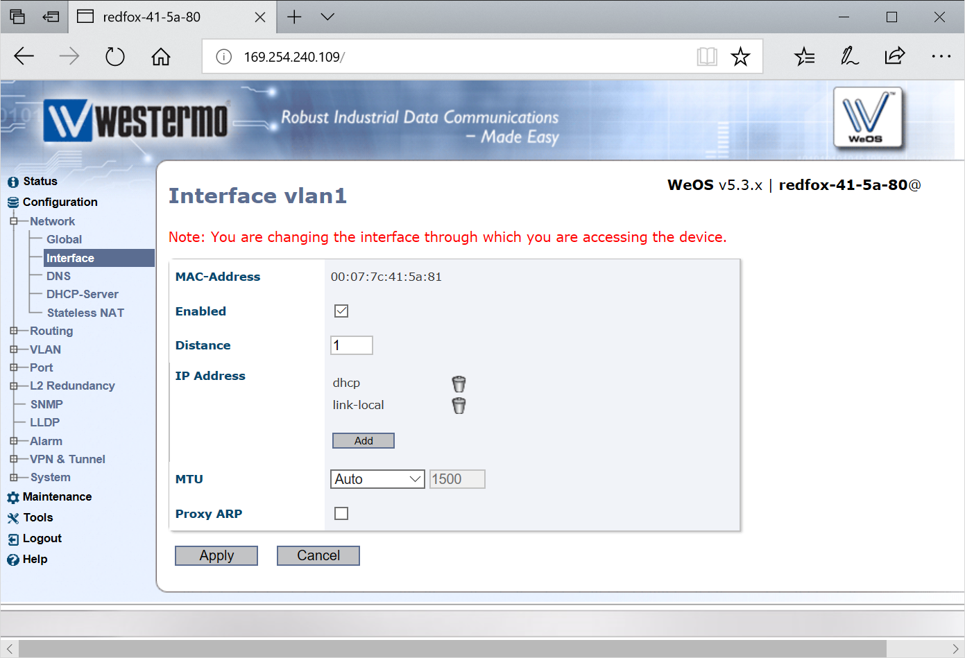 WeOS Configuration Interface Edit Page