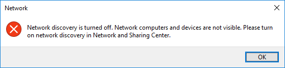 Error, 'Network discovery' disabled