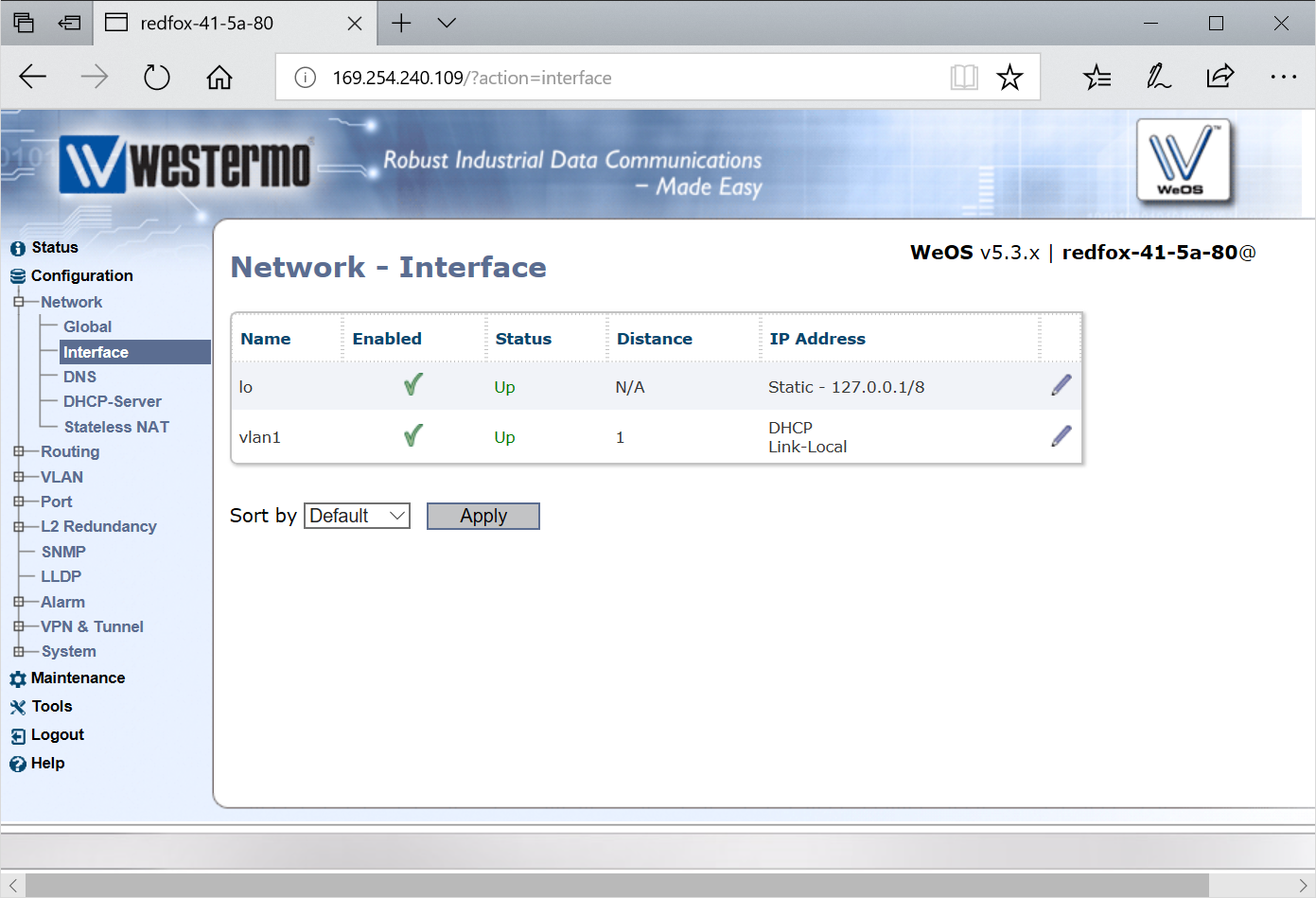 WeOS Interface Overview Configuration Page
